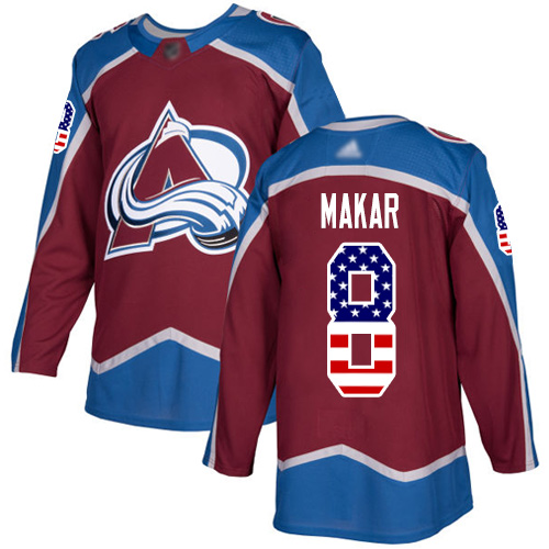 Adidas Colorado Avalanche Men #8 Cale Makar Burgundy Home Authentic USA Flag Stitched NHL Jersey